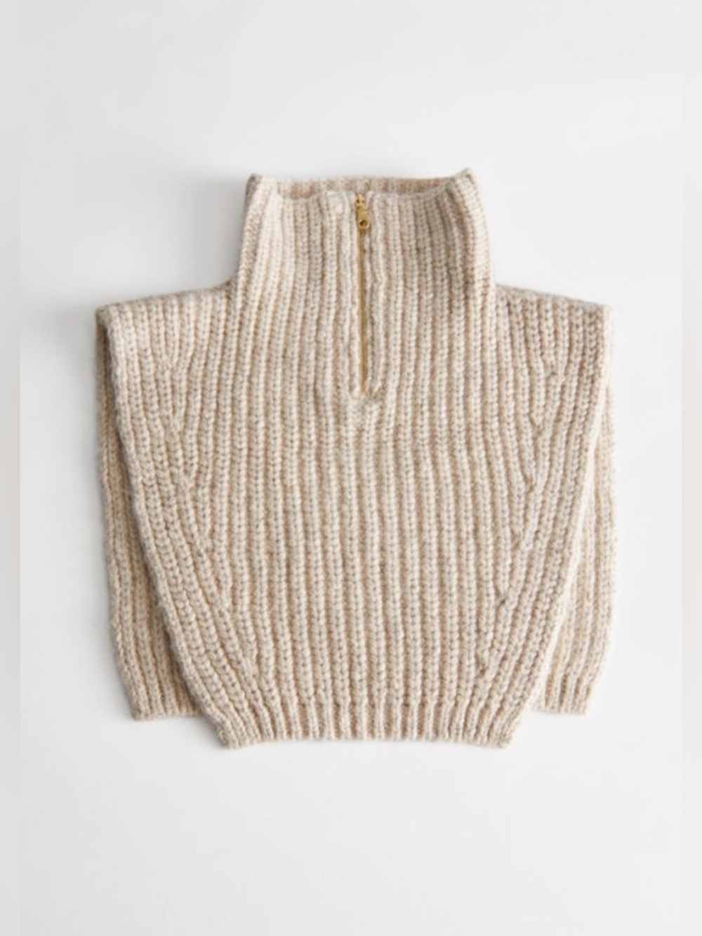& Other Stories Cream Ribbed Half-Zip Knit Cowl